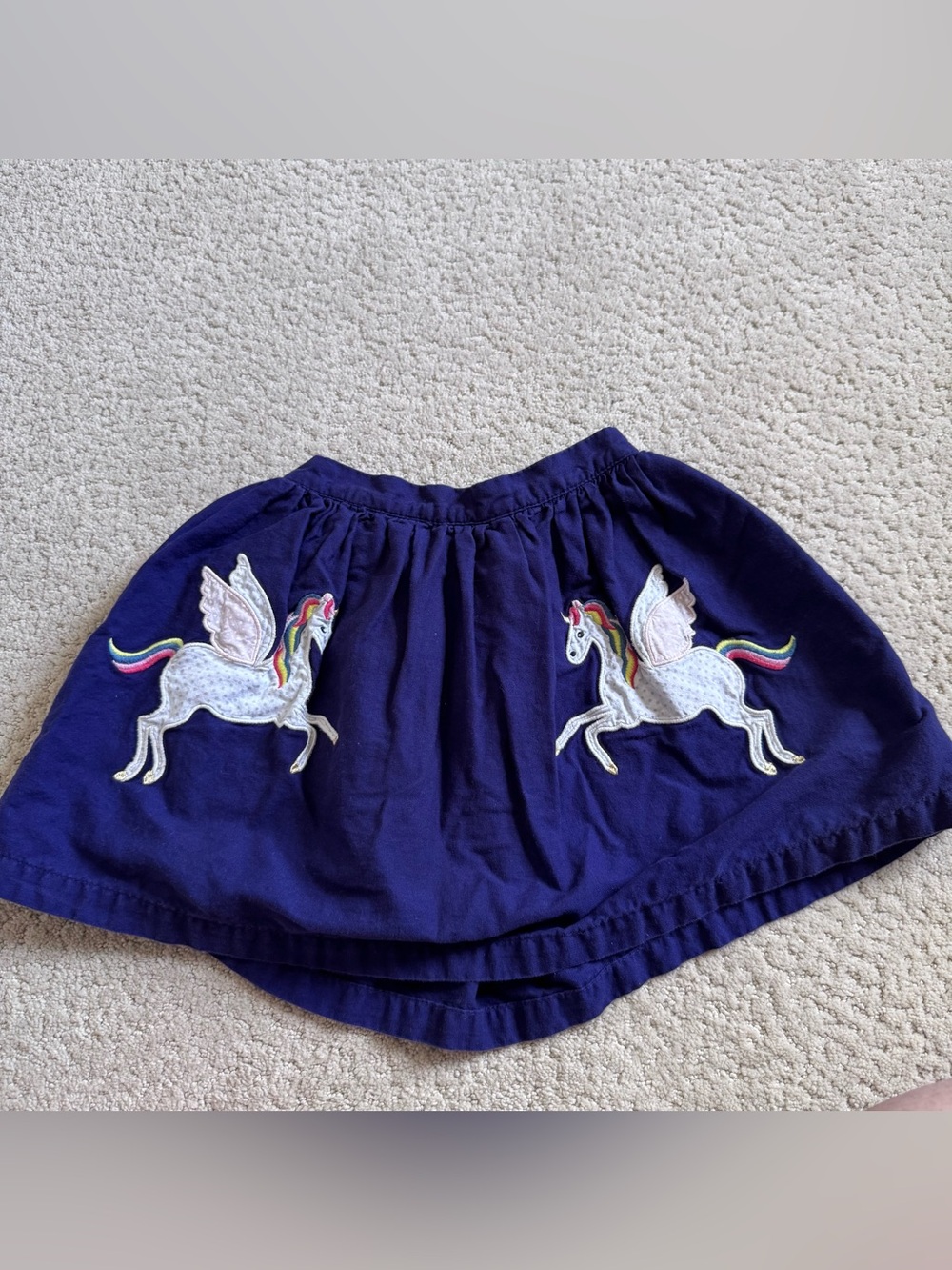 Mini Boden Girls Appliqué Unicorn Skirt Lined Cotton Elastic Waist Size 5-6